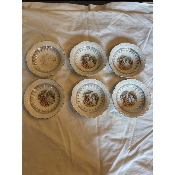 Vtg 6 Vogue Dinnerware Washington Colonial USA Canonsburg 22K Gold 5" Bowls - Picture 2 of 9